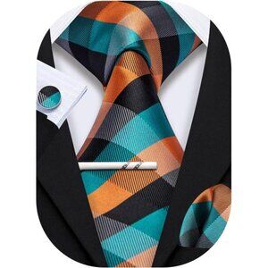 New Men Plaid/Striped Ties Set Silk Business Wedding Formal Fashion Necktie